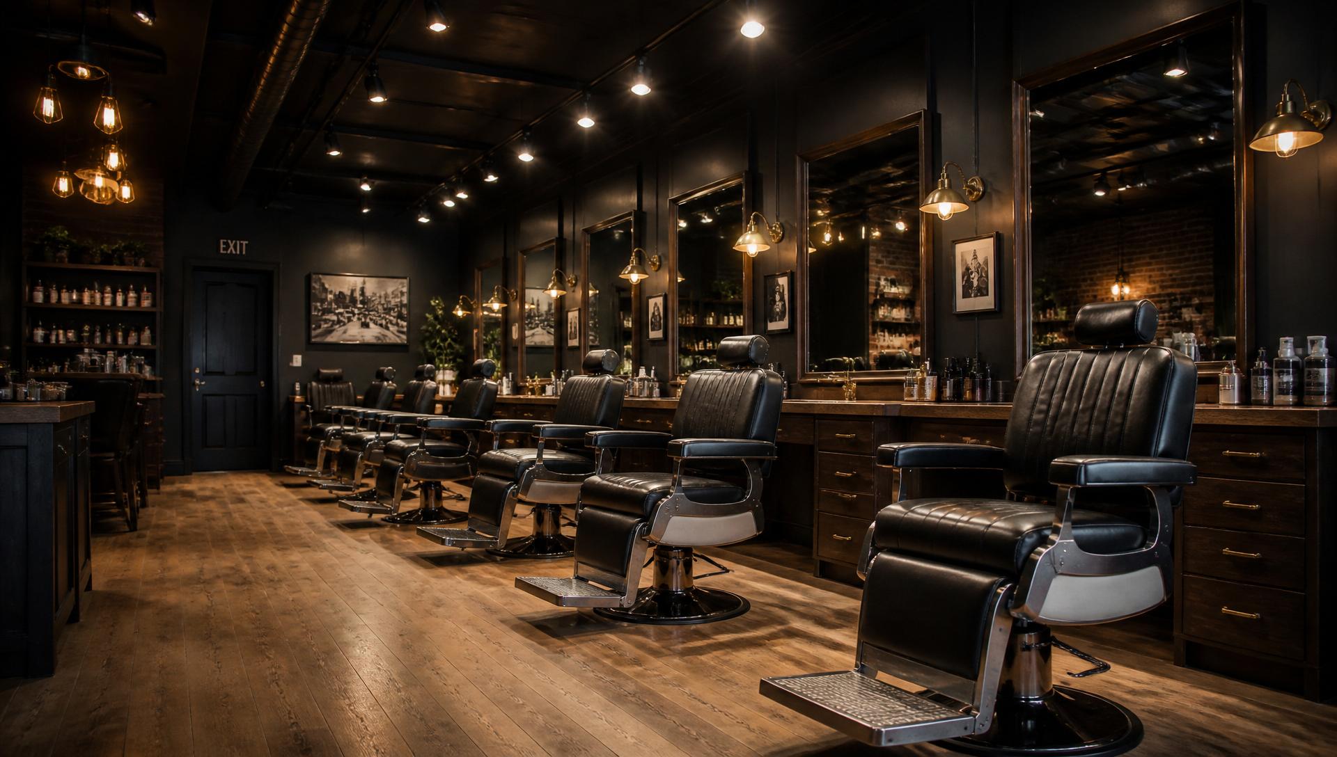 Interior of Blacksmith Barbers — row of premium leather chairs and mirror stations